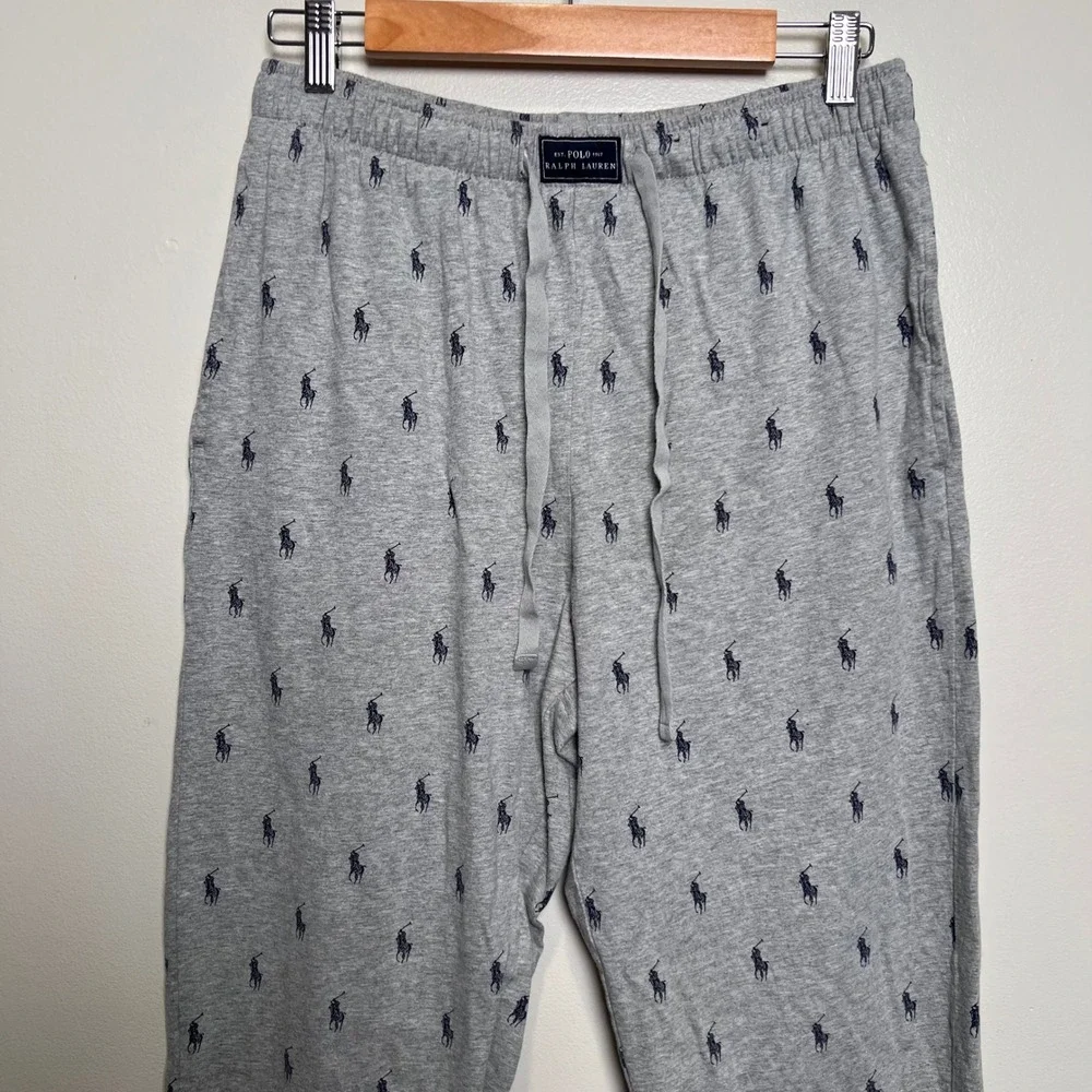 Polo Ralph Lauren Pajama Pants Mens M Gray All Over Pony Print Sleep Lounge